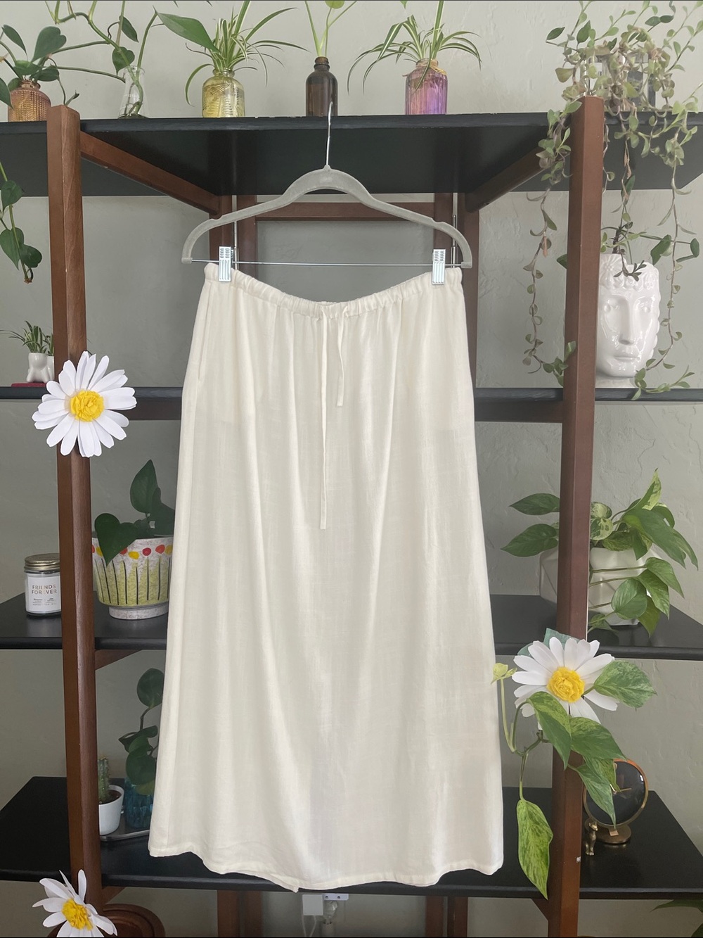 Double Zero Cream Drawstring Midi Skirt
